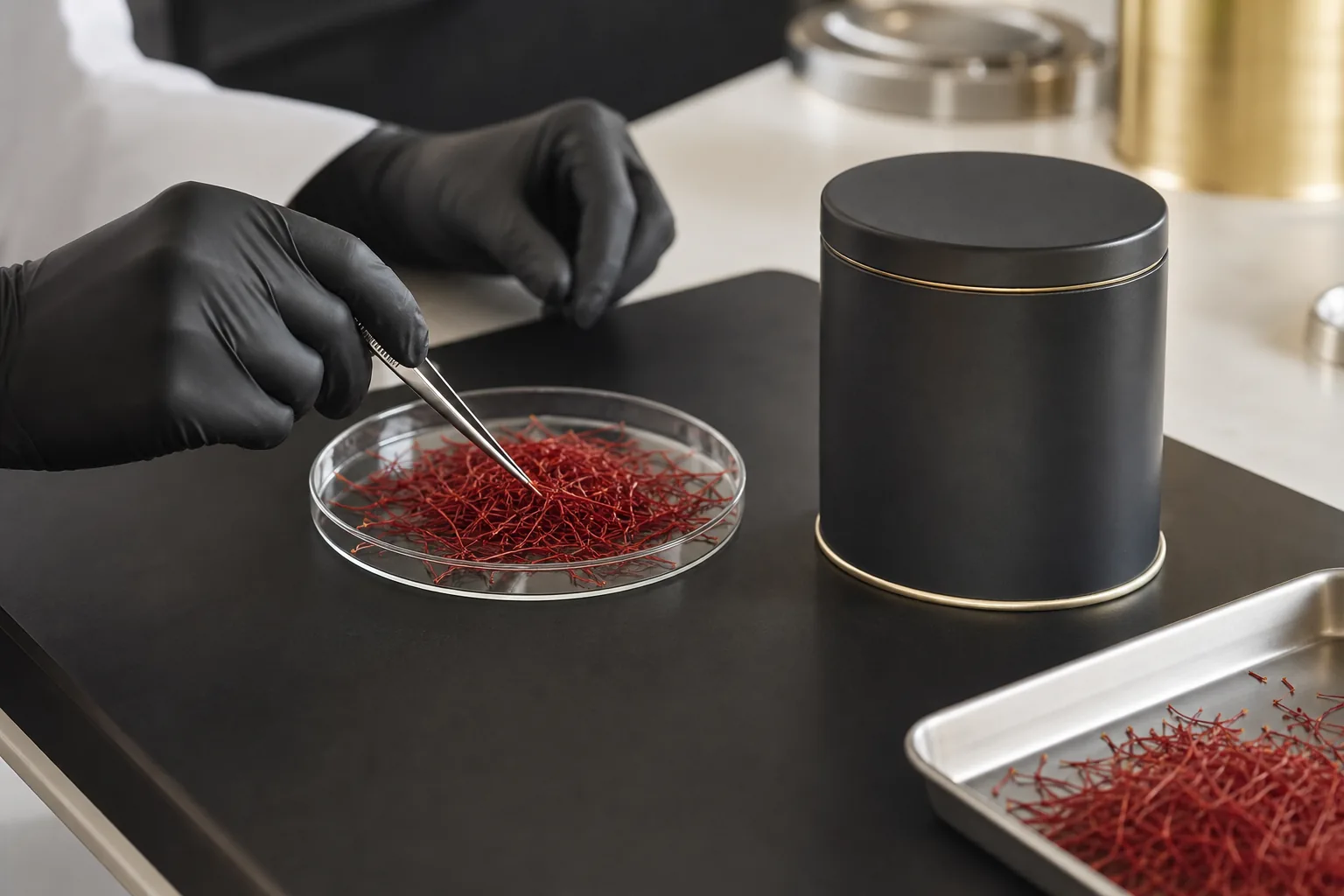 Clean saffron inspection and careful packaging preparation